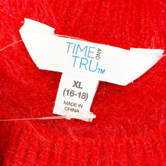 Time And Tru Womens Red Fuzzy Ugly Christmas Sweater - Picture 9 of 9